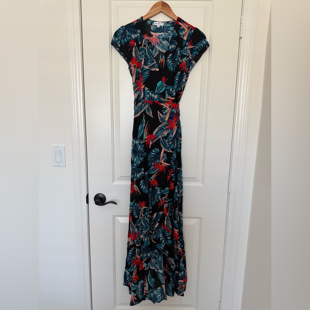 Anthropologie XIX Palms Ibiza Black Floral Maxi Wrap Dress Bohemian Vacation S - Picture 3 of 9